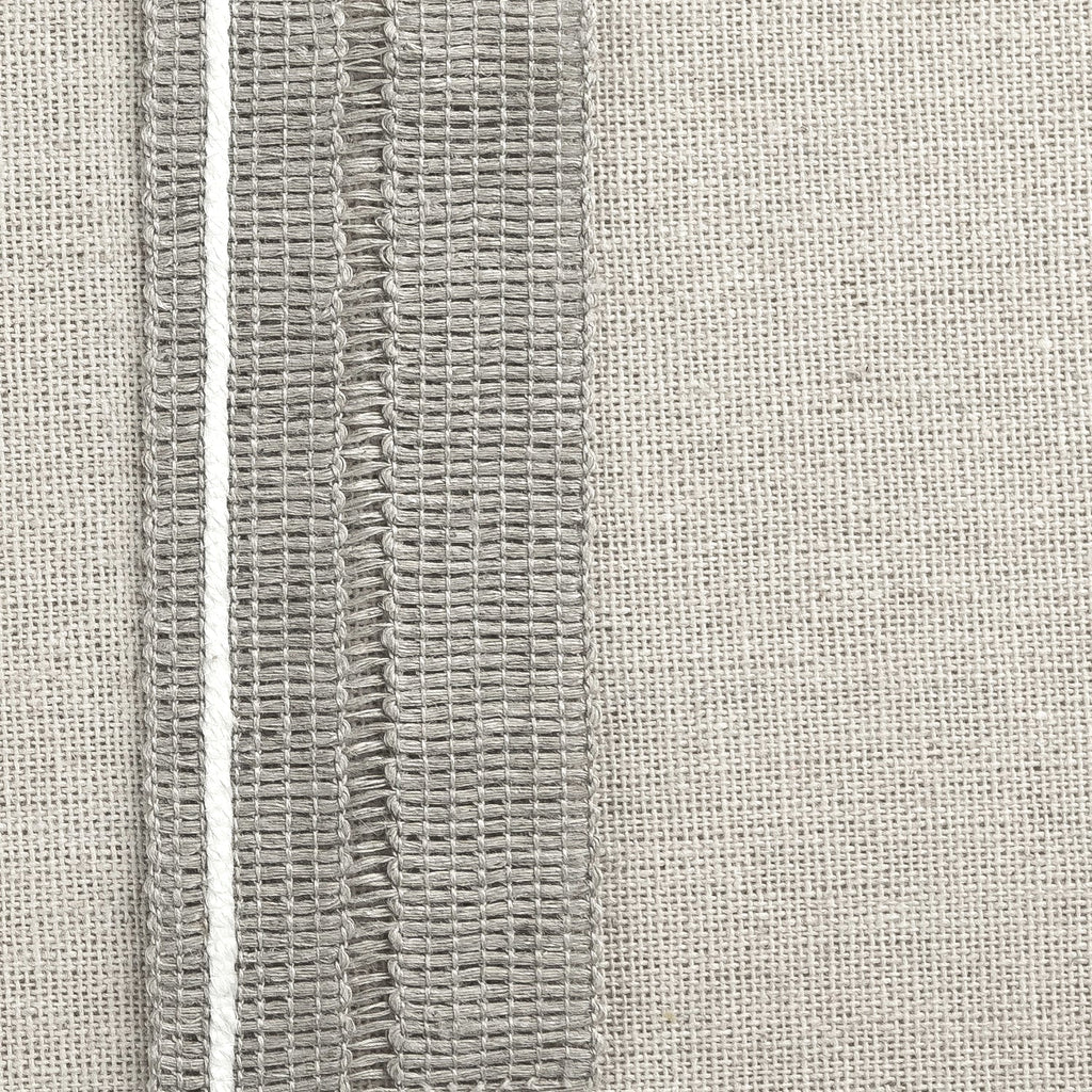 _020 | baia natural ivory - ann rees: Baia, a natural linen-colored band trimmingwith a white strip, perfect for adding a subtle, stylish accent to your home decor.